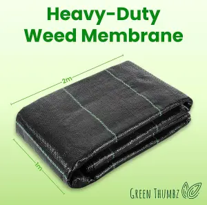 Heavy Duty Weed Membrane - 1m x 2m 100gsm Weed Control Fabric for Garden, Flower Beds, Patios, Ground Cover & Landscaping