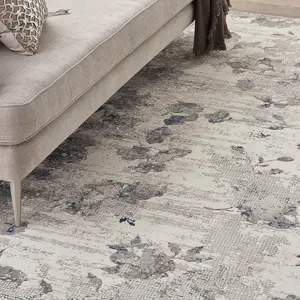 Ivory Grey Modern Floral Optical 3D Living Room Bedroom & Dining Room Rug-160cm X 221cm