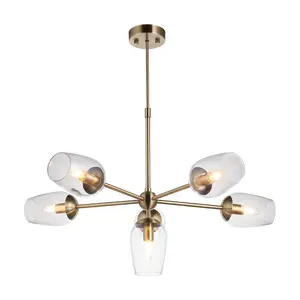 Luminosa Livorno Multi Arm Pendant Ceiling Light Antique Brass Plate, Clear Glass