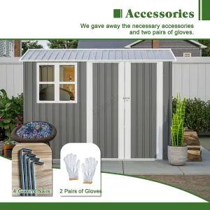 Birchtree 8x6FT Steel Apex Garden Shed House Tool Equipment Organizer W/ Window Door Grey