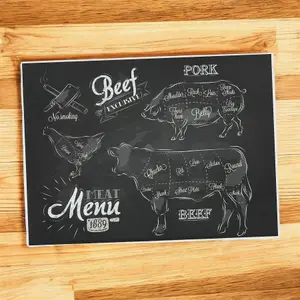 Vintage Meats Butcher Chef Gift - Textured Kitchen Chopping Board Worktop Saver