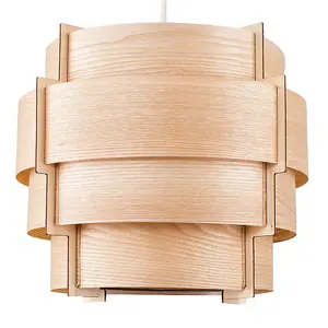 ValueLights Persia Brown Modern Wood Veneer Stepped Drum Ceiling Pendant Light Shades