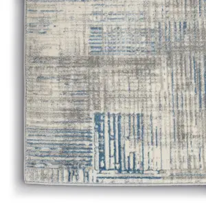 Ivory Grey Blue Abstarct Modern Rug Easy to clean Living Room Bedroom and Dining Room-69 X 221cm (Runner)