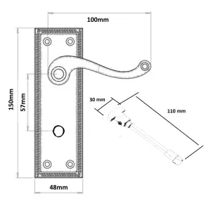 Door Handles Georgian Lever Bathroom Lock Roped Edge - Chrome 150mm x 50mm