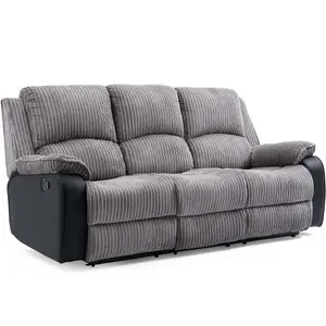 Postana Manual High Back Jumbo Cord Fabric Recliner 3 Seater Sofa (Grey)