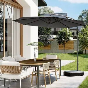 3M Outdoor Dark Grey Cantilever Crank Tilt Swivel Banana Umbrella Sunshade with 60L Fillable Base