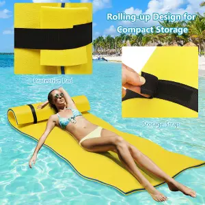 Costway Floating Water Mat Pool Roll-up Floating Mattress w/ Rolling Pillow