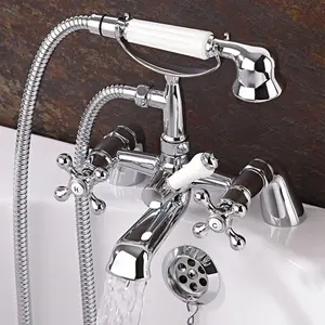 Sterling Traditional Bath Shower Mixer & Basin Tap Pack Hot & Cold Pair Inc. Bath Waste - Chrome