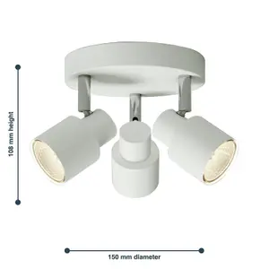 First Choice Lighting Set of 2 Irwin White 3 Light IP44 Bathroom Round Spotlight Plates