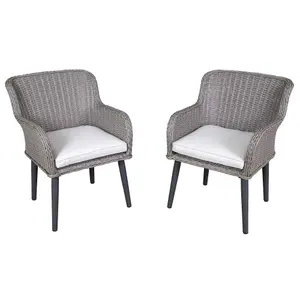 Dellonda Buxton Rattan Wicker Outdoor Dining Armchair & Cushions, Set of 2, Grey