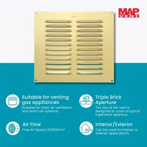 Metal Louvre Air Vent Cover, Suitable for Venting Gas Appliances Internal External Wall, for Openings 9 x 9" (229 x 229mm), Gold