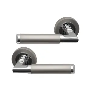 Intelligent Hardware - Internal Door Handle - Pair - Lever on Round Rose - Topaz - Polished Chrome/Matt Nickel