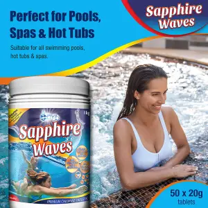 Sapphire Waves Chlorine tablets for hot tubs, swimming pools and spa 1kg pack