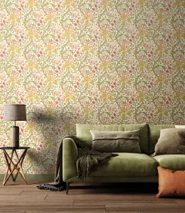 Hoopla Walls Lily Ogee Olive Green Smooth Matt Wallpaper