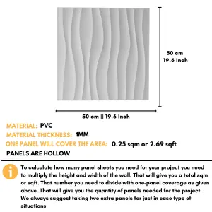 3D Wall Panels with Adhesive Included - Pack of 6 Sheets - Covering 16.15 ft² / 1.5 m² - Decorative Modern White Waves Design