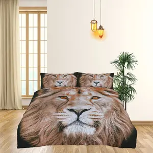 King of The Jungle Wild Male Lion Bed Set - 3D Animal Printed SINGLE Beddings Duvet Cover + One Matching Pillowcase