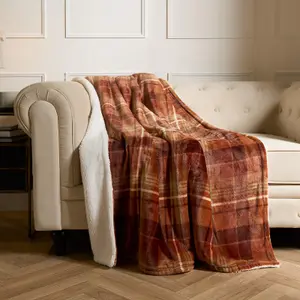 OHS Felix Flannel Check Fleece Throw - Rust