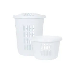 Wham 2 Piece Casa Plastic Laundry Basket & Hamper Set Ice White