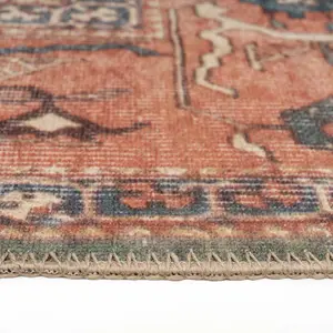 Distressed Terracotta Green Persian Style Washable Non Slip Runner Rug 60x240cm