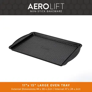 Prestige Aerolift Black Rectangular Steel Non-Stick Oven Tray Set Large Size 11 x 15" Twin Pack