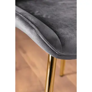 Anders Modern High Gloss Marble Effect Dining Table Set with 6 Luxury Velvet Dining Chairs Grey/Gold