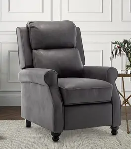 Recliner Manual Chair in Grey Faux Leather Suede