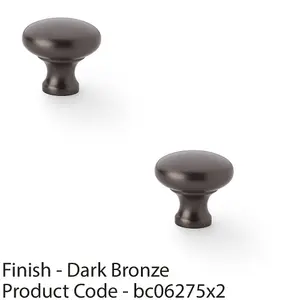 2 PACK - Victorian Round Door Knob - Dark Bronze 32mm - Kitchen Cabinet Pull Handle