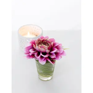 Bloom Artificial Faux Fake Realistic Aster Dahlia Flower Arrangement in Glass Vase - Flower of the Month October - Measures H10cm