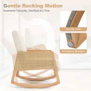 Costway Rattan Rocking Chair Upholstered Glider Accent Chair with Cushion