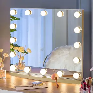 Hollywood Gold Makeup Vanity Mirror with 16 LED Bulbs Dimmable 50cm W x 42cm H