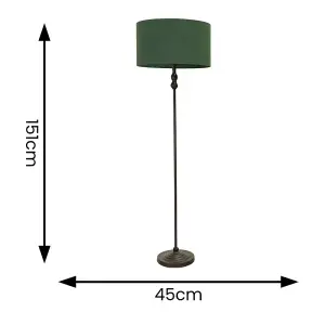 ValueLights Maggie Black Metal Candlestick Floor Lamp with Forest Green Fabric Lamp Shade and LED Bulb