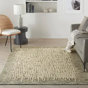 Cream  Abstract Geometrical Handmade Modern Wool Rug for Living Room, Bedroom - 114cm X 175cm