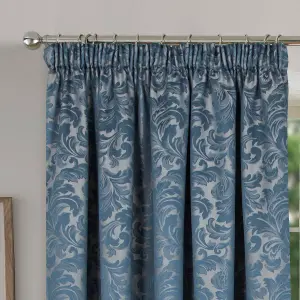 Home Curtains Buckingham Damask Fully Lined 45w x 54d" (114x137cm) Duckegg Blue Pencil Pleat Curtains (PAIR)