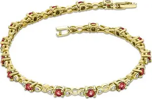 9K Gold Diamond And Ruby Claw Set Link Bracelet