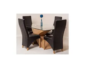 Valencia 160 cm x 90 cm Glass Dining Table and 4 Chairs Dining Set with Lola Brown Leather Chairs