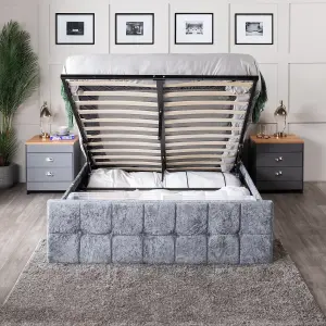 Double Silver Crushed Velvet Ottoman Storage Lift Up Bed Frame