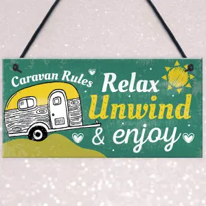 Red Ocean Funny Caravan Rules Sign Novelty Hanging Plaque Wall Door Garden Sign Retirement Friend Gift