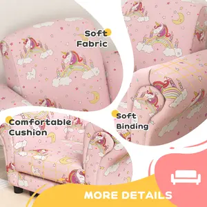 AIYAPLAY 2 Piece Kids Sofa Set with Unicorn Design, for Nursery, Pink