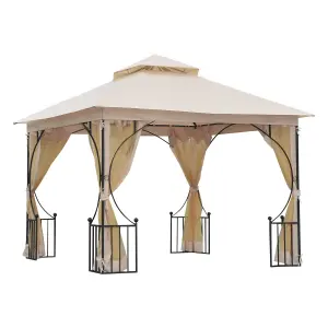 Outsunny Gazebo Party Tent Canopy Sun Shade for Patio Garden Beige 3x3(m)