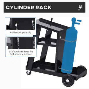 DURHAND Three-Tier Welding Cart Welder Trolley for Gas Bottles w/ Wheels, Black