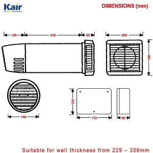 Kair Heat Recovery Extractor Fan - 12VAC SELV - Humidistat