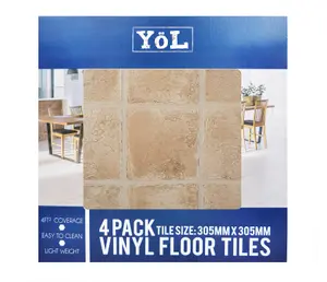 Floor Tiles Self Adhesive Vinyl Flooring Kitchen Bathroom Beige Brown Brick - Pack of 4 (0.37sqm)