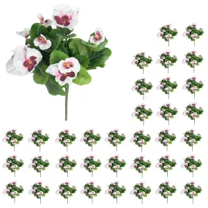 Blooming Artificial - 28cm / 1ft White / Pink Artificial Pansy Bush Multi-Pack