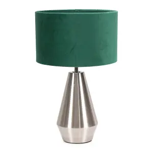 ValueLights Jax Silver Metal Touch Dimmer Table Lamp with Forest Green Velvet Shade