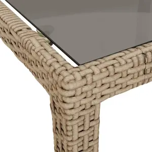 Berkfield Garden Table 150x90x75 cm Tempered Glass and Poly Rattan Beige