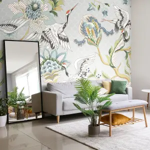 Origin Murals Cranes in Flight Grey Matt Smooth Paste the Wall Mural 350cm Wide X 280cm High