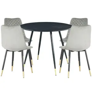 Hallowood Furniture Finley Round Dining Table (TAB101) in Black Finish with 4 Chairs (CHA201-SGY)