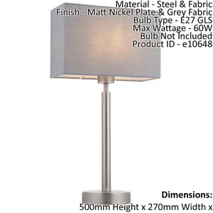 Table Lamp Matt Nickel Plate & Grey Fabric 60W E27 Base & Shade e10648