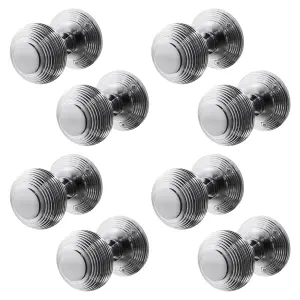 AFIT Beehive Door Knobs Polished Chrome - 4 Pairs of Reeded Mortice Knobs (55mm) for Internal Doors