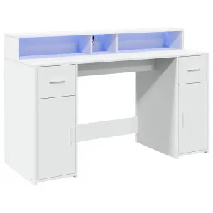 Berkfield Desk with LED Lights White 140x55x91 cm Engineered Wood